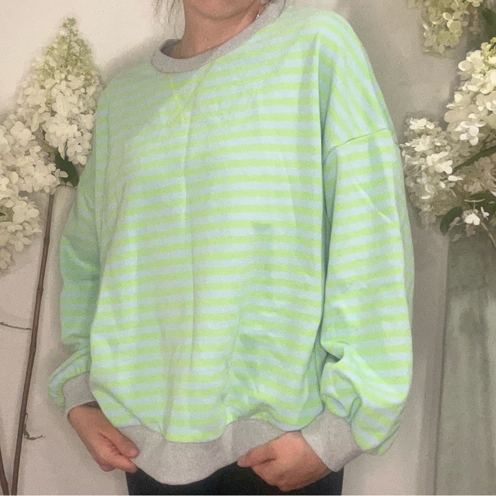 Oversized Striped Green and Gray Women's Sweater